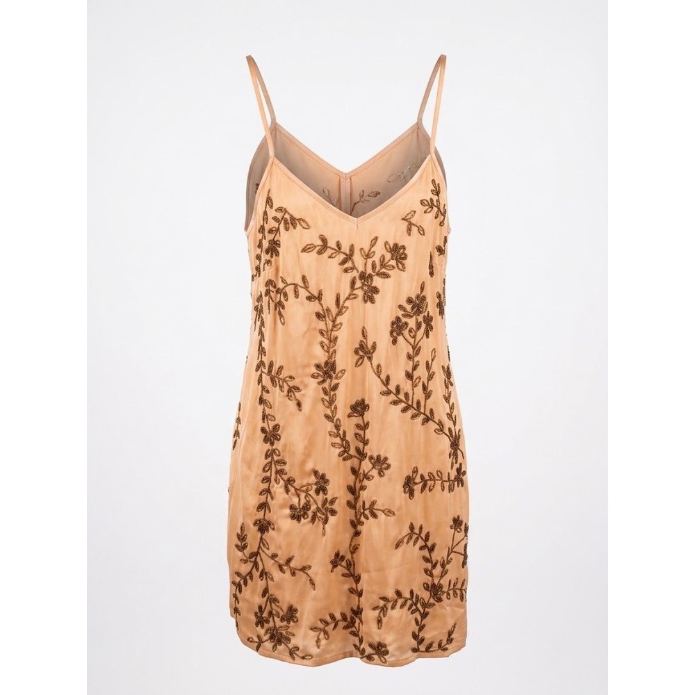 Love Like Summer Dress Womens L Pink Beaded Embroidery Art Deco 1920s Glam Slip